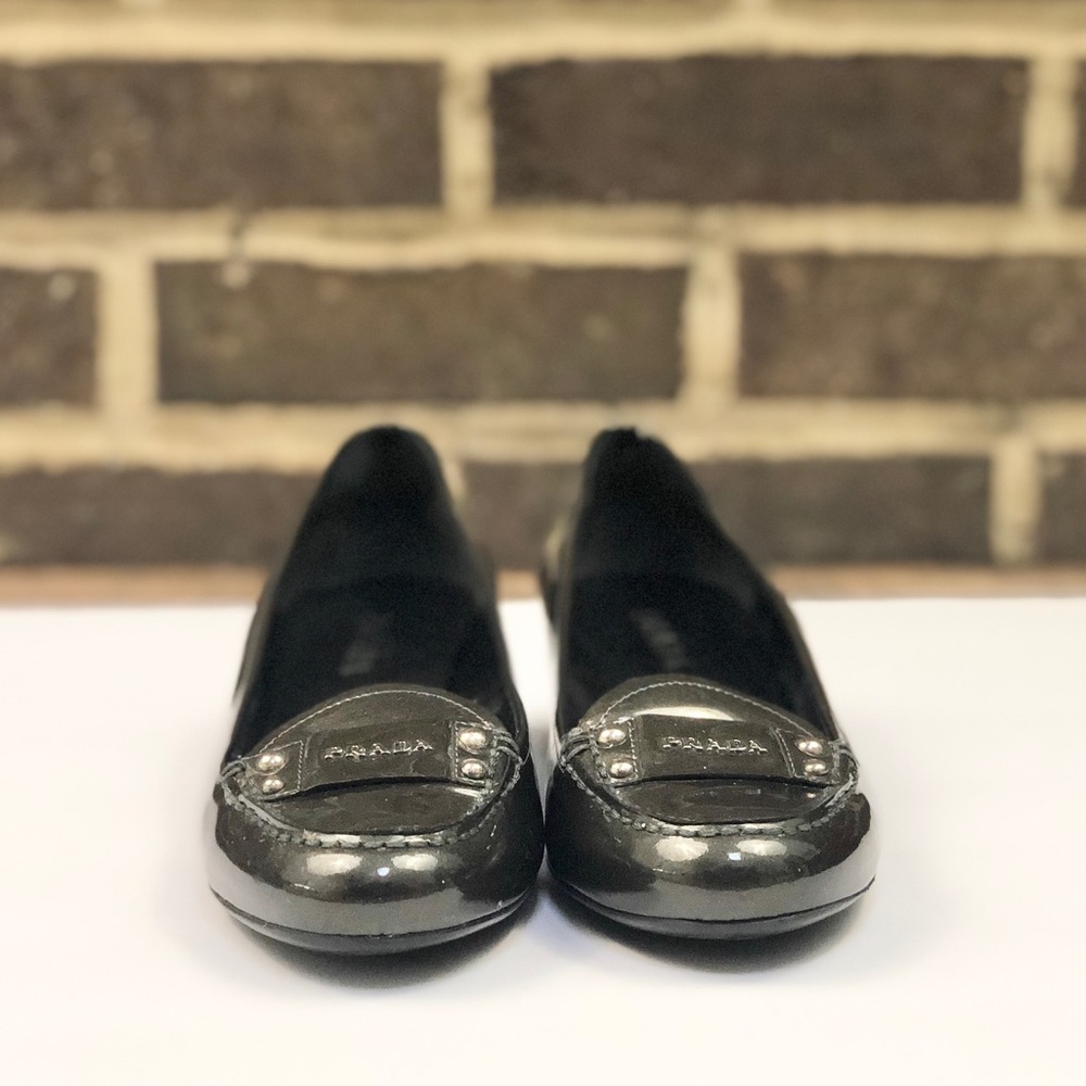 Prada | Patent Leather Kitten Heel Loafers 6.5 - Picture 6 of 8